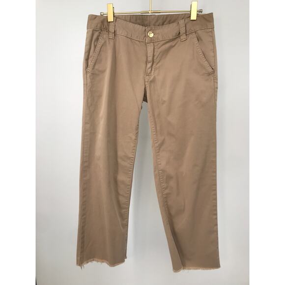 Tory Burch Khaki Frayed Hem Cropped Chino Pants Size 27 Stretch - Picture 1 of 10
